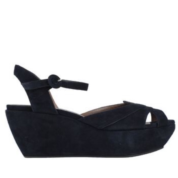 MARNI Suede Ankle Strap Platform Wedge Black Sandal - Picture 2 of 12